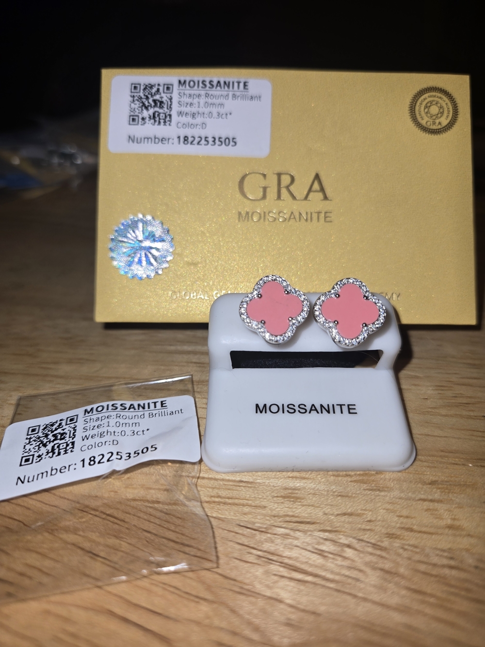 Pink Clover Moissanite Stud Earrings